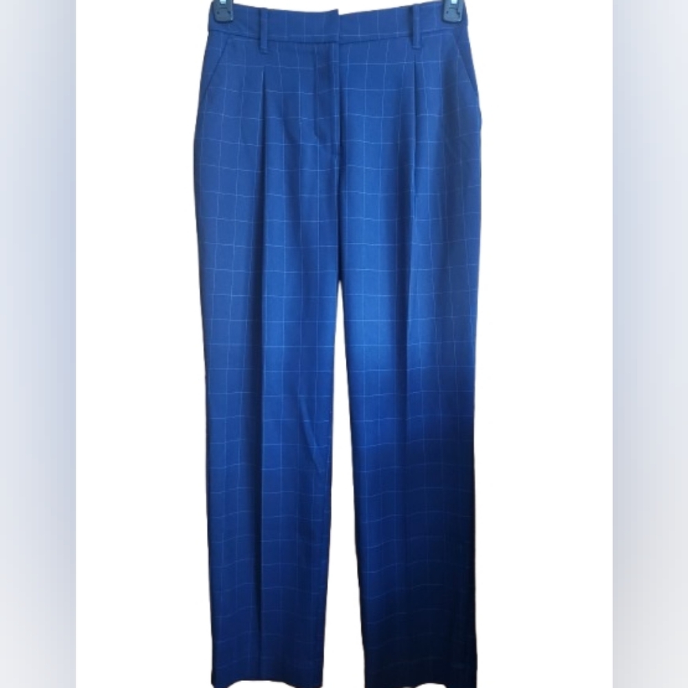 Nine West-Navy Checkered Pants Straight Leg High Rise Size 2 - Picture 2 of 15